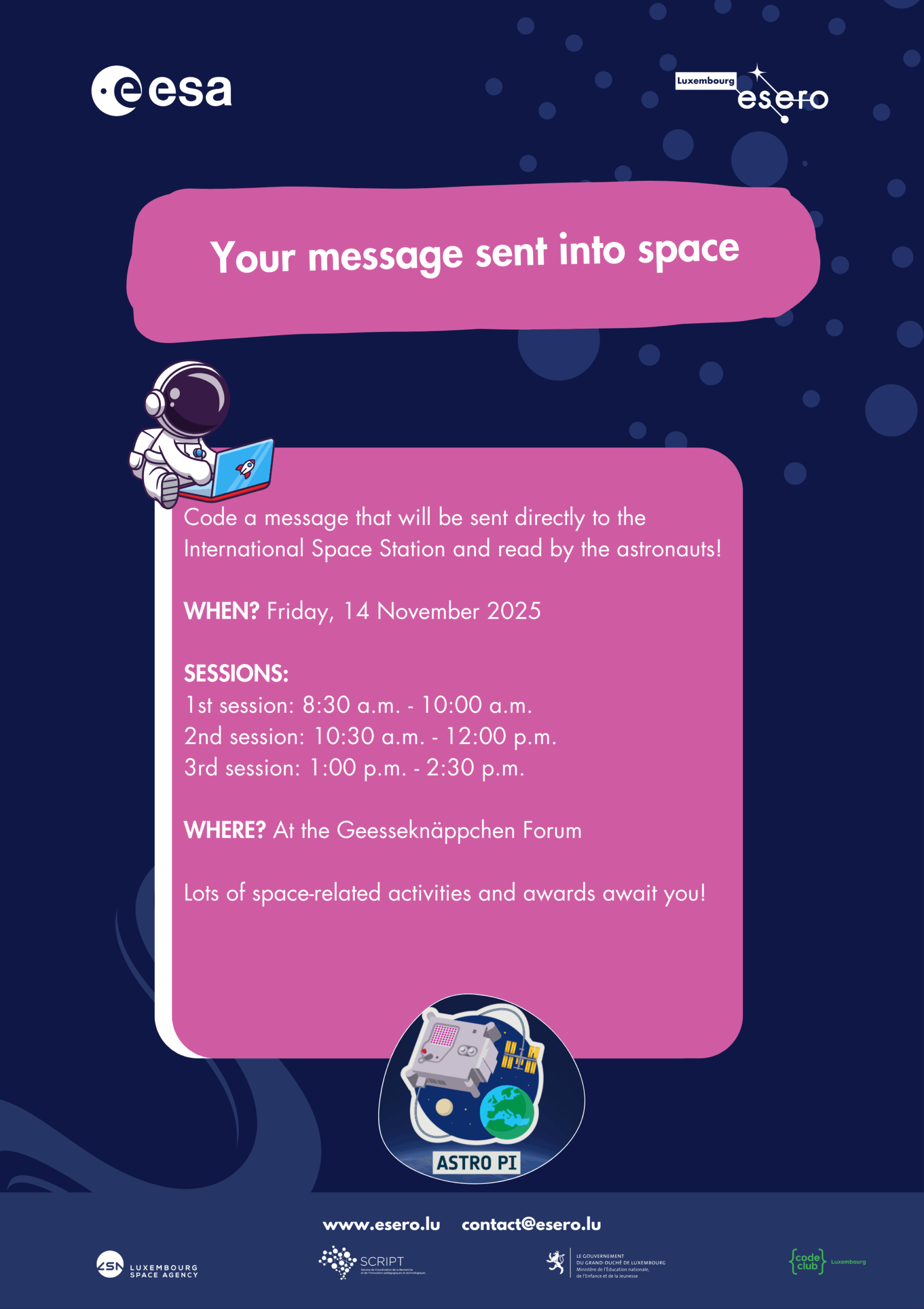 astro pi mission zero event forum gesseknapchen luxembourg